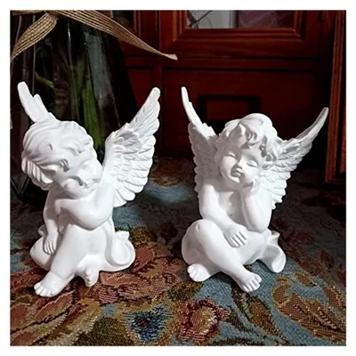 Produktbild von Deko Engel Figur Schutzengel, 2er-Set, Harz cremeweiß