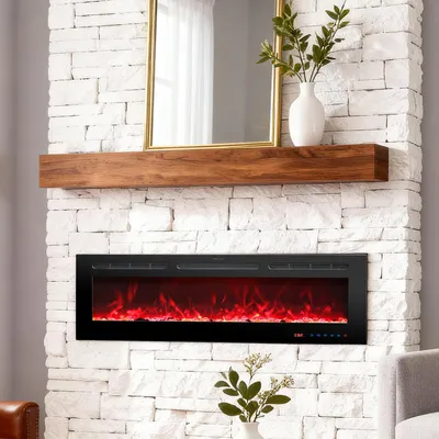 Produktbild von Parrot Uncle eingelassener und wandmontierter elektrischer Kamin – 13 Flammenfarben, 2 Heizstufen (750 W / 1500 W), Timer und Fernbedienung, 182,9 cm
