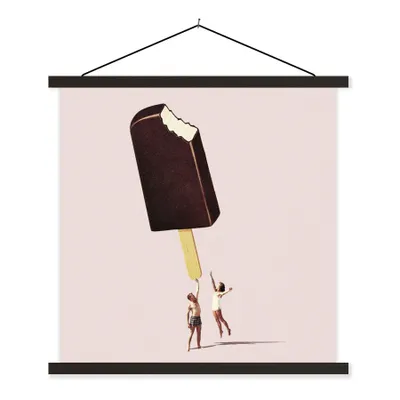 Produktbild von MuchoWow® Textilposter Eiscreme - Schokolade - Pastell - Vintage 90x90 cm mit schwarzem Rahmen - Magnetisches