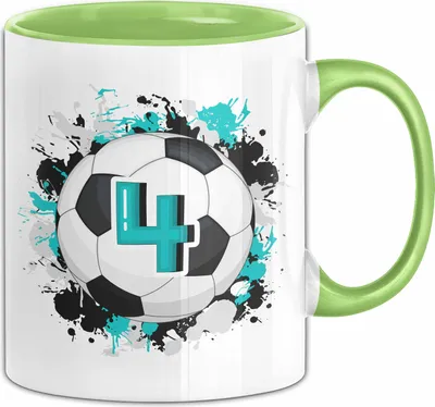 Produktbild von 4. Geburtstag Geschenk Tasse Becher Jungs Fußball Geburtstagsgeschenk  (Grün)