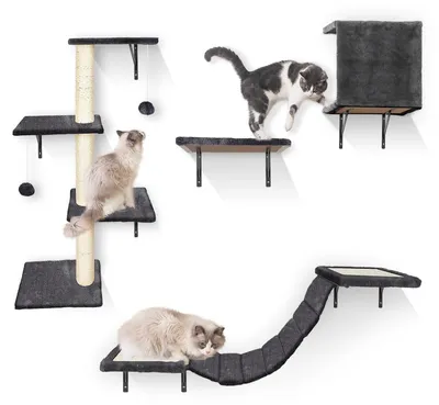 Immagine prodotto di Parete per arrampicata per gatti - Mobile per gatti - 10 pezzi - Con ponte sospeso, tiragraffi e cuccia