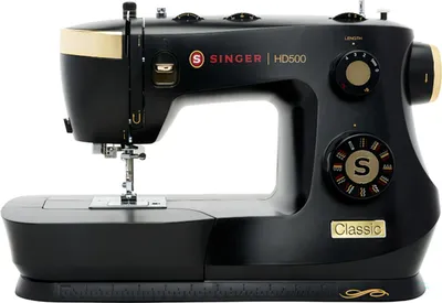 A black SINGER HD500 Classic sewing machine is shown from the front on a white background.