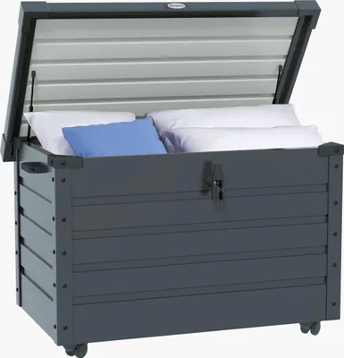 Image de Coffre de jardin, coffre de rangement à roulettes, coffre de rangement avec serrure, poignée, coffre de jardin pour balcon, terrasse 100 x 62 x 65 cm, gris foncé