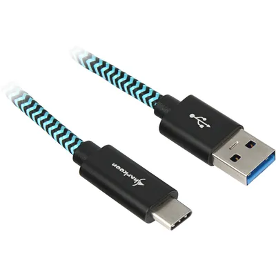 Produktbild von USB 3.2 Gen 2 Kabel, USB-A Stecker > USB-C Stecker (schwarz/hellblau, 1 Meter, gesleevt)