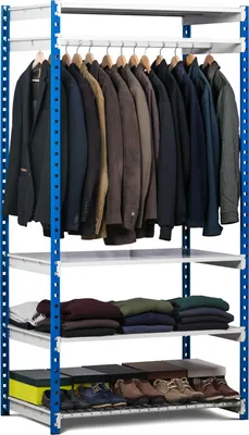 Produktbild von Garderobenregal MAXIMUS | Grundregal | HxBxT 200x125x60cm |  4 Fachboden & 1 Kleiderstange | Lichtgrau