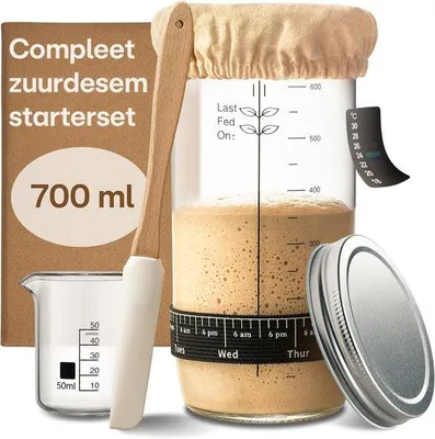 Productafbeelding van Zuurdesemstarterset van 700 ml - inclusief instructies voor beginners - ideaal om thuis te bakken en als cadeau