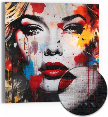 Produktbild von DEQORI Hybrid Leinwand Bild 30x30 cm 'Pop Star Farbexplosion' Wandbild Glas flach modern