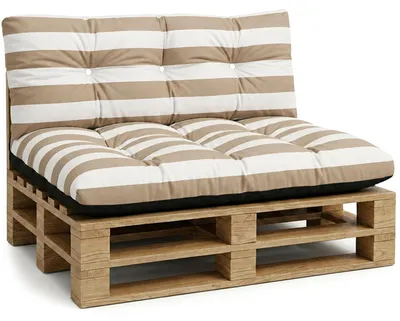 Zdjęcie produktu dla Poduszki na palety outdoor zestaw 2 szt. 120x80 + 120x40 w biało-beżowe paski