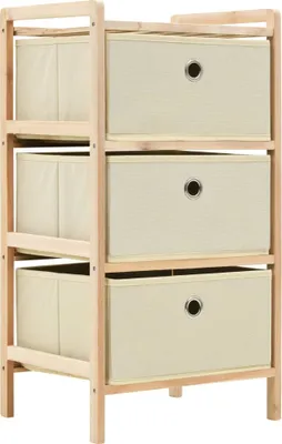Image de The Living Store Étagère de rangement avec 3 paniers en tissu Bois de cèdre Beige