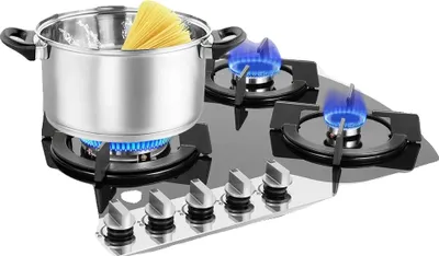 Image de Table de cuisson à gaz, plaque de cuisson encastrable à 5 feux, en verre trempé avec allumage électronique par impulsion, surface facile à nettoyer