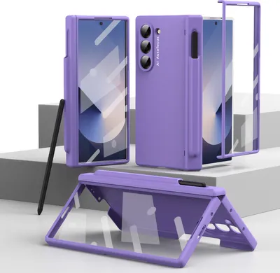 Obrázek produktu pro Pouzdro pro Samsung Galaxy Z Fold 6, tvrdé PC s ochranou závěsu a držákem na pero, s ochrannou fólií na displej Fialová