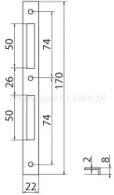Produktbild von ALFA 170/22x8 Winkel-Schließblech für Schloss 72 antikes Gold