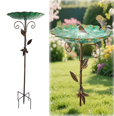Zdjęcie produktu dla Kąpieliska dla ptaków, metalowe, stojące, 82 cm, miska do wody dla ptaków, dekoracja ogrodu, odporna na mróz