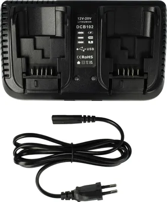 Produktbild von vhbw Dual-Ladegerät kompatibel mit Dewalt DCHJ069, DCHJ071B, DCHJ070C1, DCHJ071, DCK210S2, DCHJ070B, DCHJ069C1, DCHJ070 Werkzeug Li-Ion-Akkus, 12 V