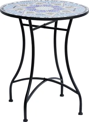 Produktbild von Gartentisch Ø60 x H71cm, Wetterfest Balkontisch aus Metall, Esstisch Outdoor, Campingtisch Beistelltisch, rund Terrassentisch für Garten Terrasse Balkon Blau+Weiß