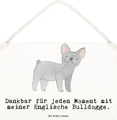 Produktbild von Mr. & Mrs. Panda Schild Englische Bulldogge Moment DIN A6 - Weiß - Geschenk, kleine aufmerksamkeit, Türschild, holzbild, Wandbild Holz, wandhänger