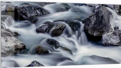 Produktbild von DEQORI Küchenrückwand Glas 100x50 cm 'Winterflusslauf' Spritzschutz Bad Rückwand Küche