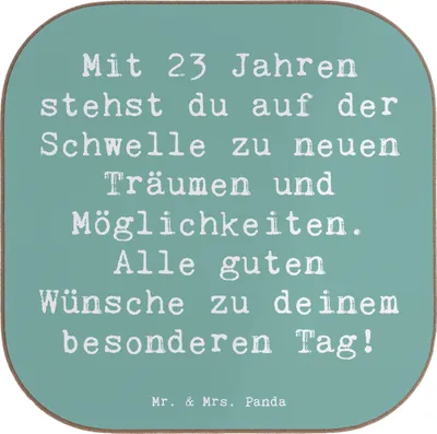Produktbild von Mr. & Mrs. Panda Holzuntersetzer Spruch 23. Geburtstag - Meeresbrise - Geschenk, guten Wünsche, liebevoll handgefertigt, Untersetzer Glas, für Gläser, Alter, Abenteuer