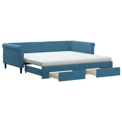 Immagine prodotto di vidaXL Letto da giorno allungabile con cassetti blu 100x200 cm in velluto