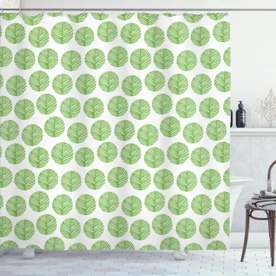 Produktbild von ABAKUHAUS Grün und Weiß Duschvorhang, Hand gezeichnet Zusammensetzung von grün getönten Frühlings-Laub Umwelt Theme, 175 x 200 cm, Grün und Weiß