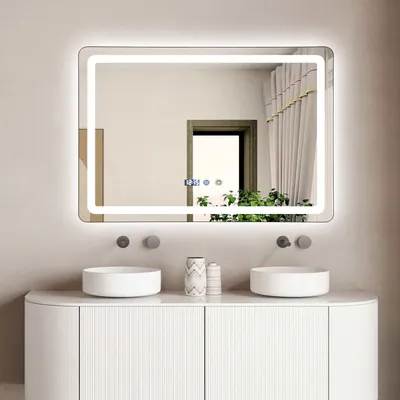 Produktbild von ZELURXX LED Badspiegel 3 Lichtfarben Helligkeit 10-100% stufenlos splitterfreies Glas wasserdicht Digitaluhr Touch Memory 60×100 cm