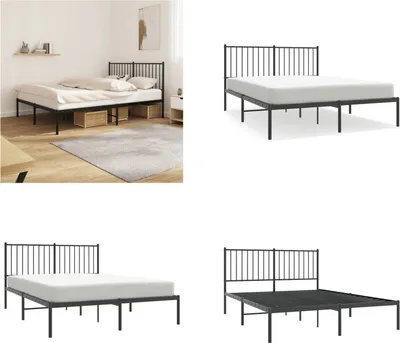 Produktbild von vidaXL Bettgestell mit Kopfteil Metall Schwarz 140x190 cm - Bettgestell - Bettgestelle - Bettrahmen - Bett