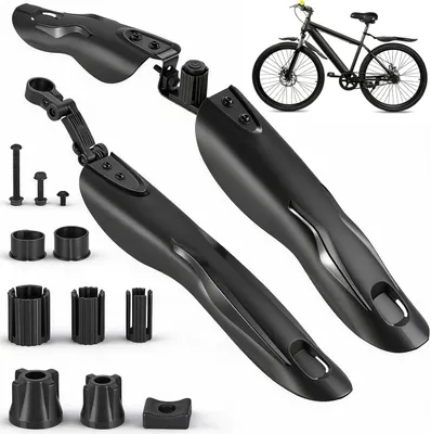 Produktbild von Mountainbike Schutzblech Set - Vorne und Hinten - Fahrrad Schutzbleche - Sattelstš¹tzen Befestigung - Universal - Fš¹r 24/26/27,5 Zoll Fahrr?der - PVC - Schwarz