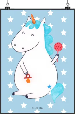 Produktbild von Mr. & Mrs. Panda Bild Einhorn Baby DIN A2 - Blau Pastell - Geschenk, Kunstdruck, Mutter, Posterdruck, drucke, Geburtstag, Einhörner, Unicorn, Wandbild, Plakat
