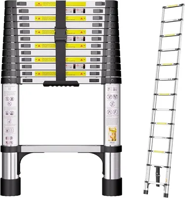 Imagen del producto de Escalera telescópica de acero inoxidable de 3,8 metros, escalera extensible, con capacidad de carga de 150 kg