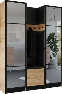 Image de KIER FURNITURE Armoire EDEN, armoire de chambre, penderie, armoire d'entrée, chêne Craft et noir, 159,6 x 205 x 39 cm