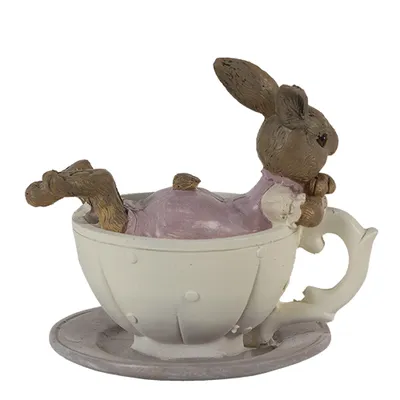 Immagine prodotto di Clayre & Eef Figurina Coniglio 10x8x9 cm Bianco Rosa Poliresina