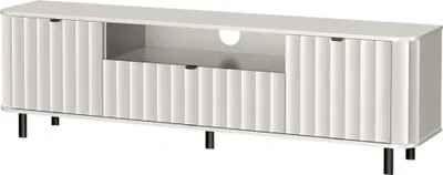 Obrázek produktu pro Belmy TV stolek bílá 196 cm VELANO – moderní Lowboard 2 dveře 1 zásuvka drážkovaná čela