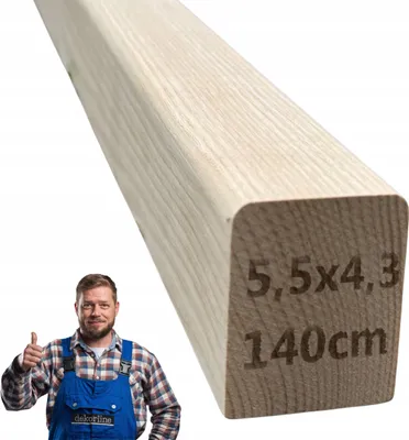 Immagine prodotto di Ringhiera per scale - Legno squadrato - Legno di frassino - 5,5 x 4,3 x 140 cm - Corrimano - Levigato - Pronto per la verniciatura o la pittura
