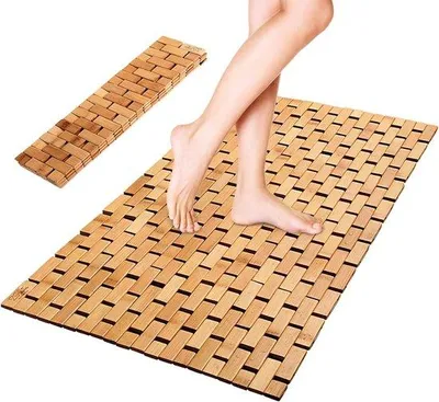 Obrázek produktu pro Bambusová protiskluzová koupelnová rohož, 40 x 60 cm, odolná proti plísním, dřevěná, protiskluzová, sprchová rohož, snadno se čistí