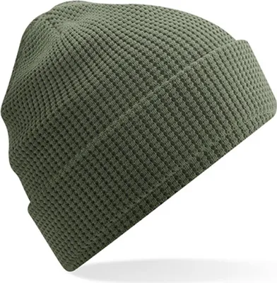 Image de Beechfield B52N | Organic Coton Waffle Beanie - 100% Coton - Couleur : Olive Green - Taille : One Size