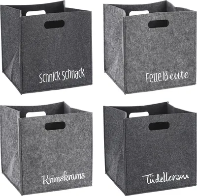 Produktbild von 4 Stück Filztasche Aufbewahrungsbox mit Spruch 28 x 28 cm Ordnungsboxen