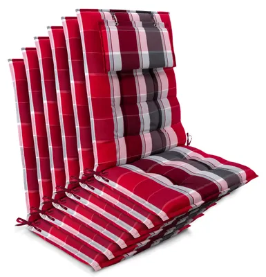 Produktbild von Beautissu 6er Set Sun-HL Hochlehner Auflage 120x50x8cm Rot-Gestreift