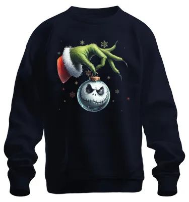 Produktbild von Grinch Hand Jack Skellington Weihnachtskugel düster Retro Sweatshirt Pullover, Navy, XL