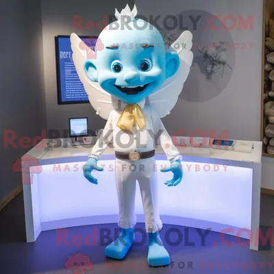 Productafbeelding van Mascot REDBROKOLY karakter van een cyaan tandenfee gekleed met een pak en armbanden