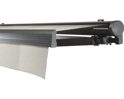 Produktbild von SOLUNA Halbkassettenmarkise Comfort 6x3,5 Stoff Dessin J202 Gestell DB703 dunkelgrau Antrieb rechts inkl. Kurbel
