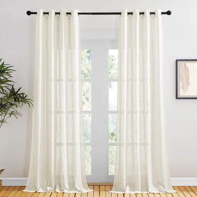 Obrázok produktu pre Polopriehľadné závesy do obývačky, biela farba, s okami, rozmer 260 x 140 cm (balenie obsahuje 2 kusy)