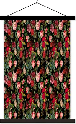 Produktbild von MuchoWow® Textilposter Blumen - Rosen - Rosa 60x90 cm mit schwarzem Rahmen - Poster Wohnzimmer