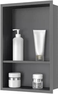 Image de Cabine de douche en acier inoxydable, cabine de douche avec étagère (40/20 cm), cabine de douche 30 × 60 × 10 cm, grise
