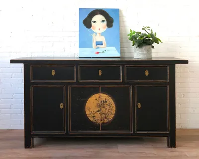 Produktbild von Sideboard Kommode Schrank Lowboard Möbel chinesisch asiatisch orientalisch schwarz-beige Büffet Anrichte Vintage Shabby Chic Landhaus Stil China Asia