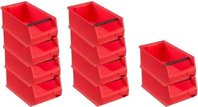 Produktbild von SparSet 10x Rote Sichtlagerbox 4.1 mit Griffstange | HxBxT 15x20x35cm | 7,2 Liter | Sichtlagerbehälter, Sichtlagerkasten, Sichtlagerkastensortiment, Sortierbehälter