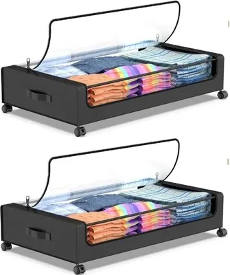 Zdjęcie produktu dla Pojemnik do przechowywania pod łóżkiem – pudełko/torba na kółkach – zestaw 2 szt. – wymiary 78×43×13,5 cm – tkanina Oxford – pyłoszczelny – duża pojemność – jasnozielony