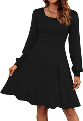 Produktbild von Damen Kleid Gestrickt - Puffärmel - Lange Ärmel - A-Linie - Mini-Kleid - Bequemes Material - Pullover-Kleid