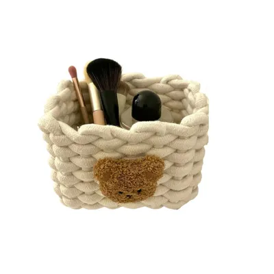 Produktbild von Aufbewahrungskorb Bär Baumwollseil – Handgemachte Organizer Box für Kinder & Bad | Gewebter Korb für Spielzeug, Kosmetik & Kleinteile – 21×13×12 cm