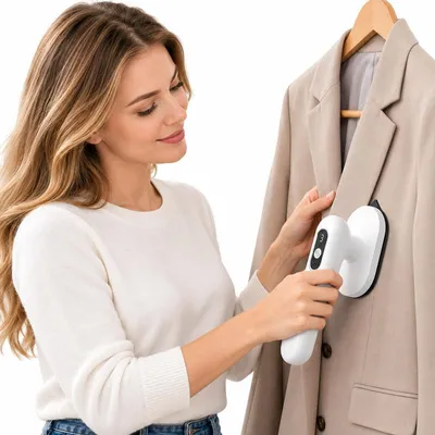 Produktbild von Reisebügeleisen, kabelloses Mini Bügelgerät für Kleidung, 3 Heizstufen, schnelle 30 s Aufheizung, USB, Trocken- und Nassbügeln