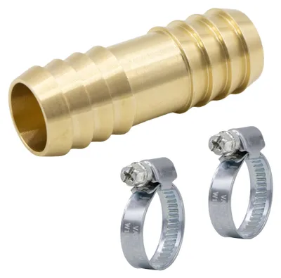Abwasserschlauch-Verbindungsstück Messing Ø 20,9 mm, 2 Schlauchschellen